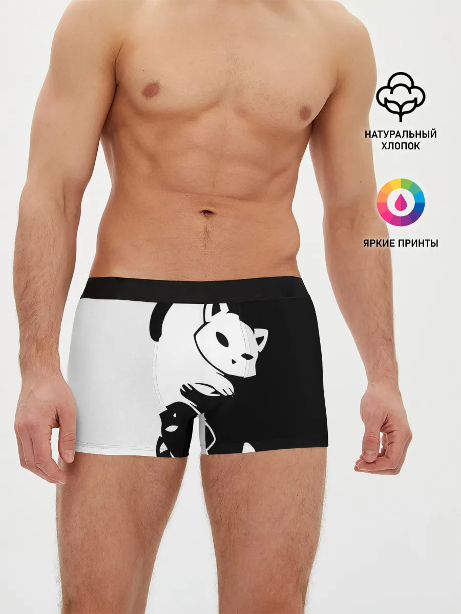 Мужские трусы боксеры / Черный и белый кот кувыркаются.