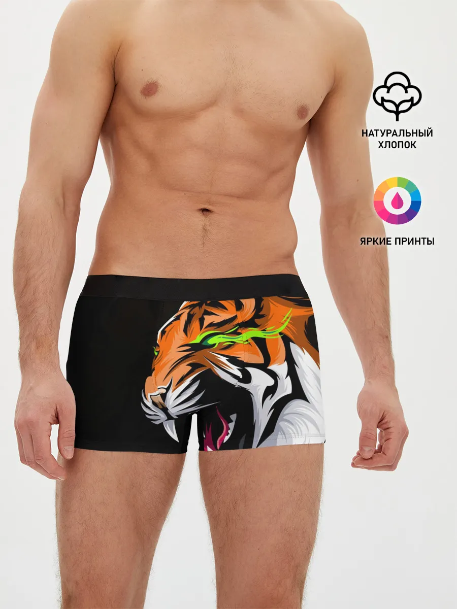 Мужские трусы боксеры / Тигр, с зелеными глазами