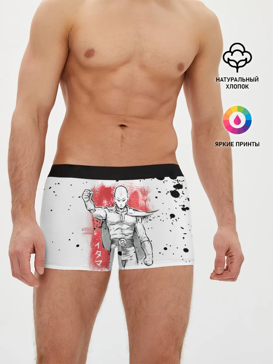 Мужские трусы боксеры / One Punch-Man черные брызги Сайтама