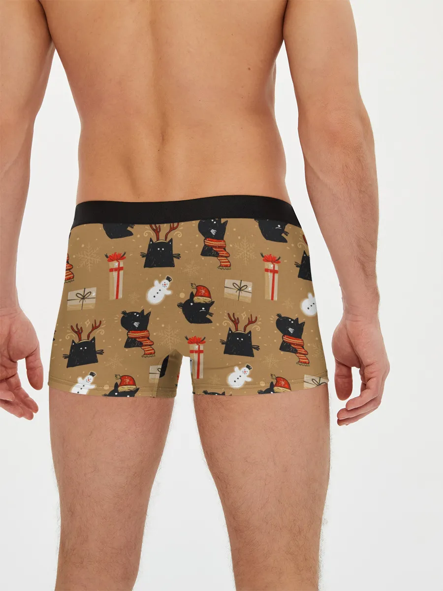 Мужские трусы боксеры / Черные новогодние коты