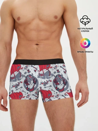 Мужские трусы боксеры / Корабли и девушка викинг