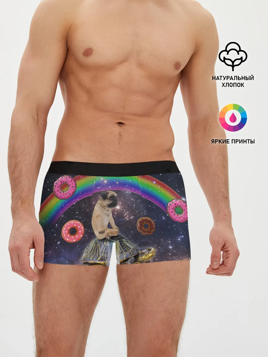 Мужские трусы боксеры / Мопс на черепахе в космосе