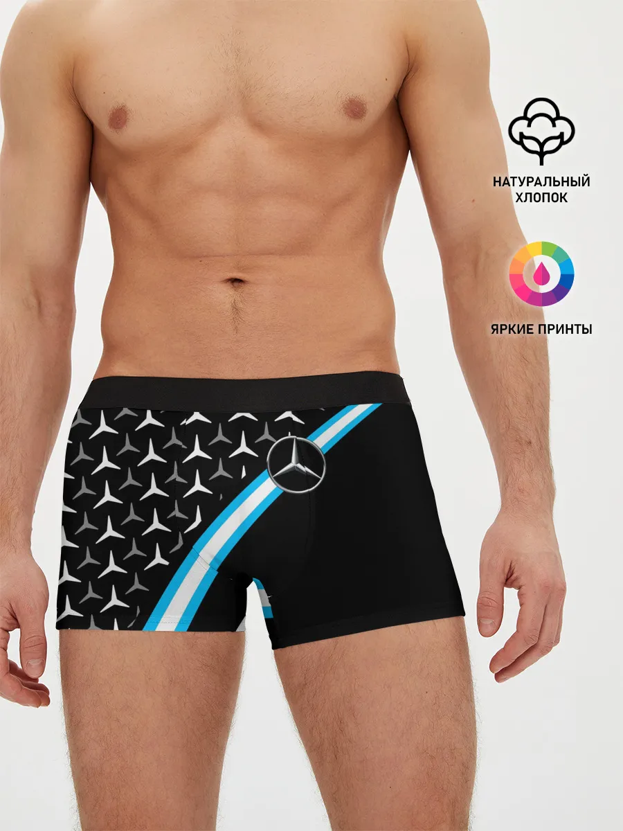 Мужские трусы боксеры / MERCEDES / УЗОР / ЛИНИЯ АКВА