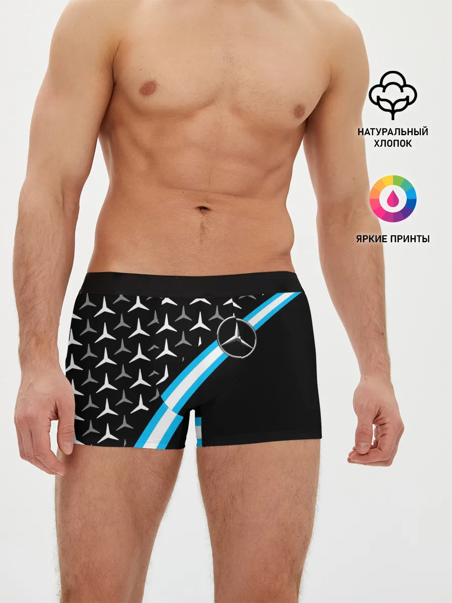 Мужские трусы боксеры / MERCEDES / УЗОР / ЛИНИЯ АКВА