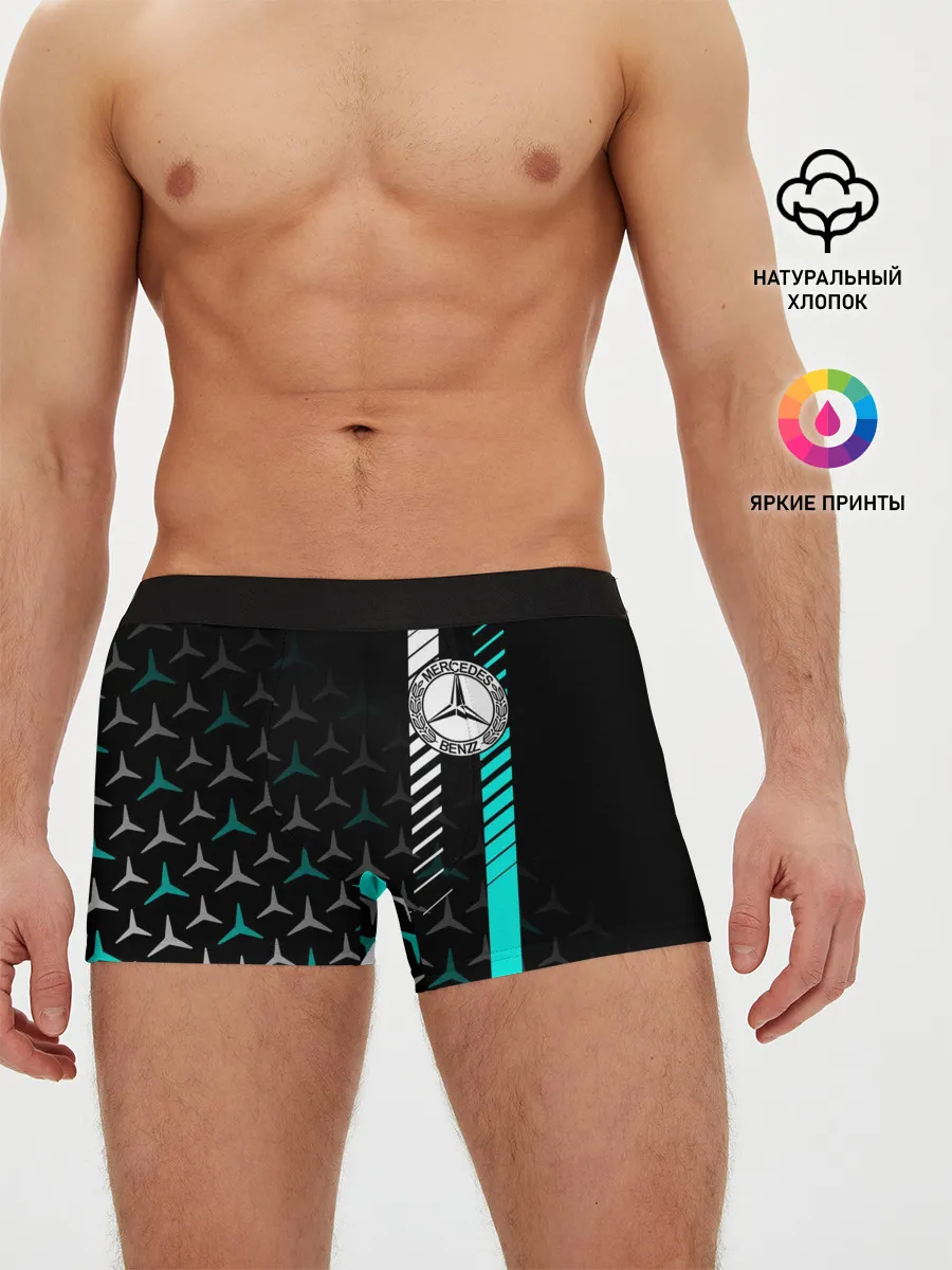 Мужские трусы боксеры / МЕРСЕДЕС / AQUA BLACK GRADIENT