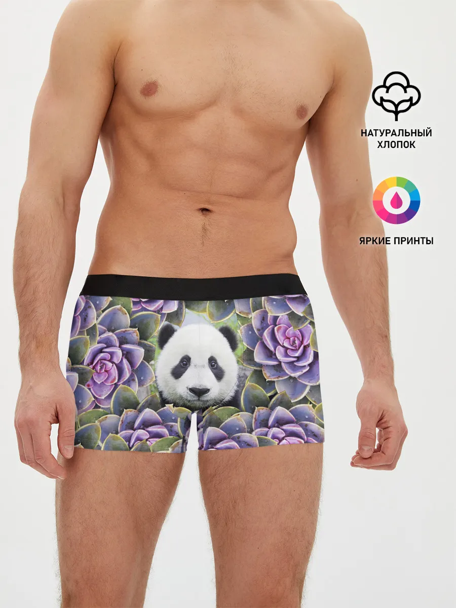 Мужские трусы боксеры / Панда среди цветов