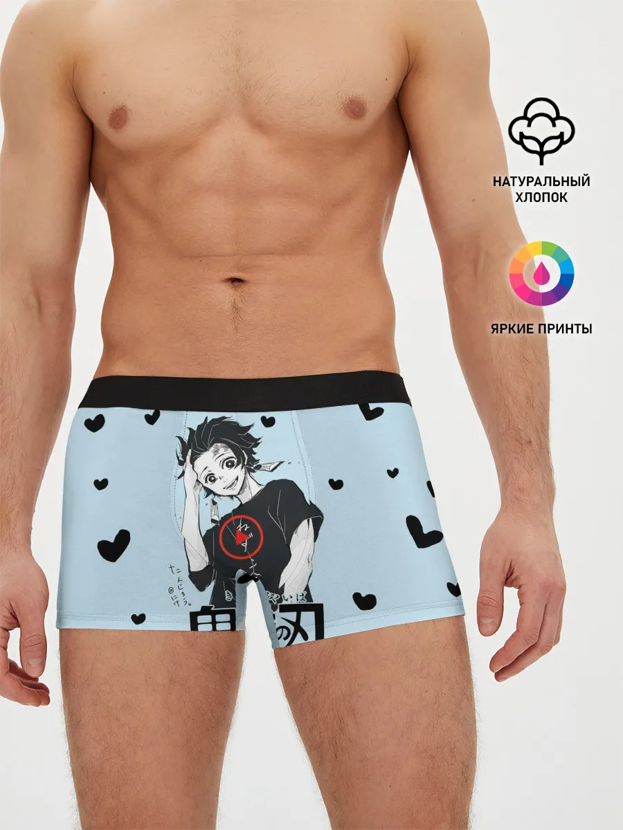 Мужские трусы боксеры / Танджиро Камадо черные сердечки