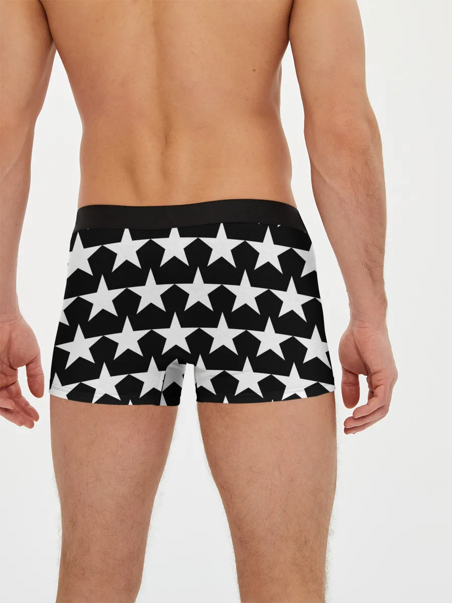 Мужские трусы боксеры / Белые звёзды на чёрном фоне 2