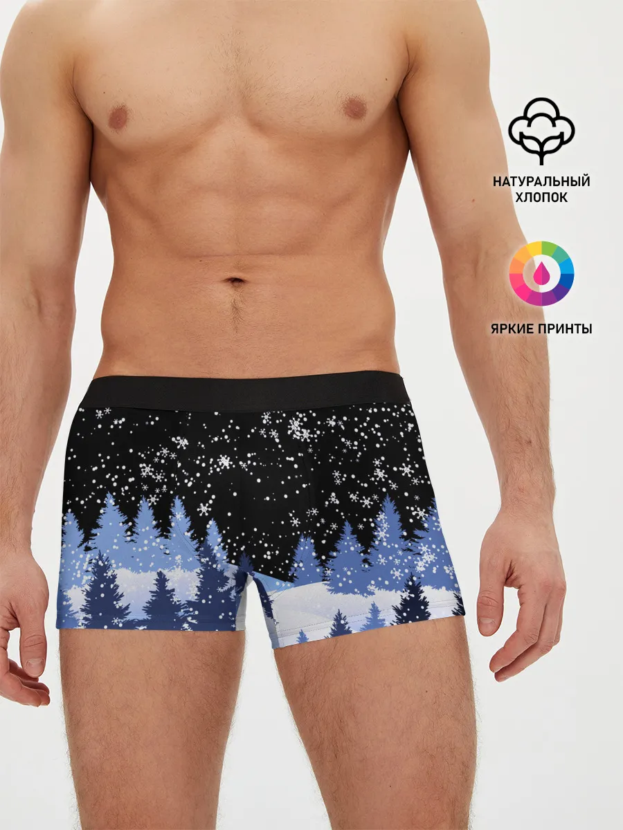 Мужские трусы боксеры / Снежная ночь в зимнем лесу