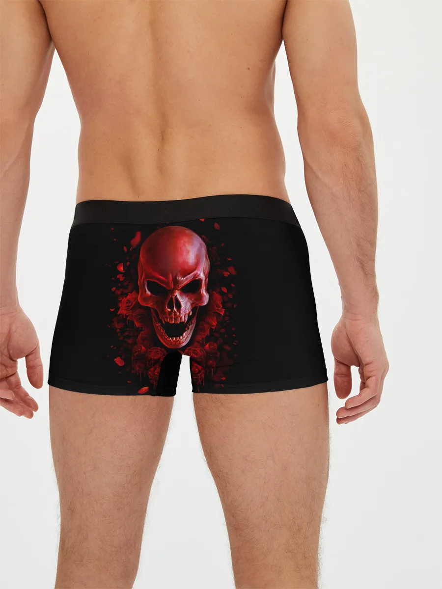 Мужские трусы боксеры / Красный череп в кровавых розах