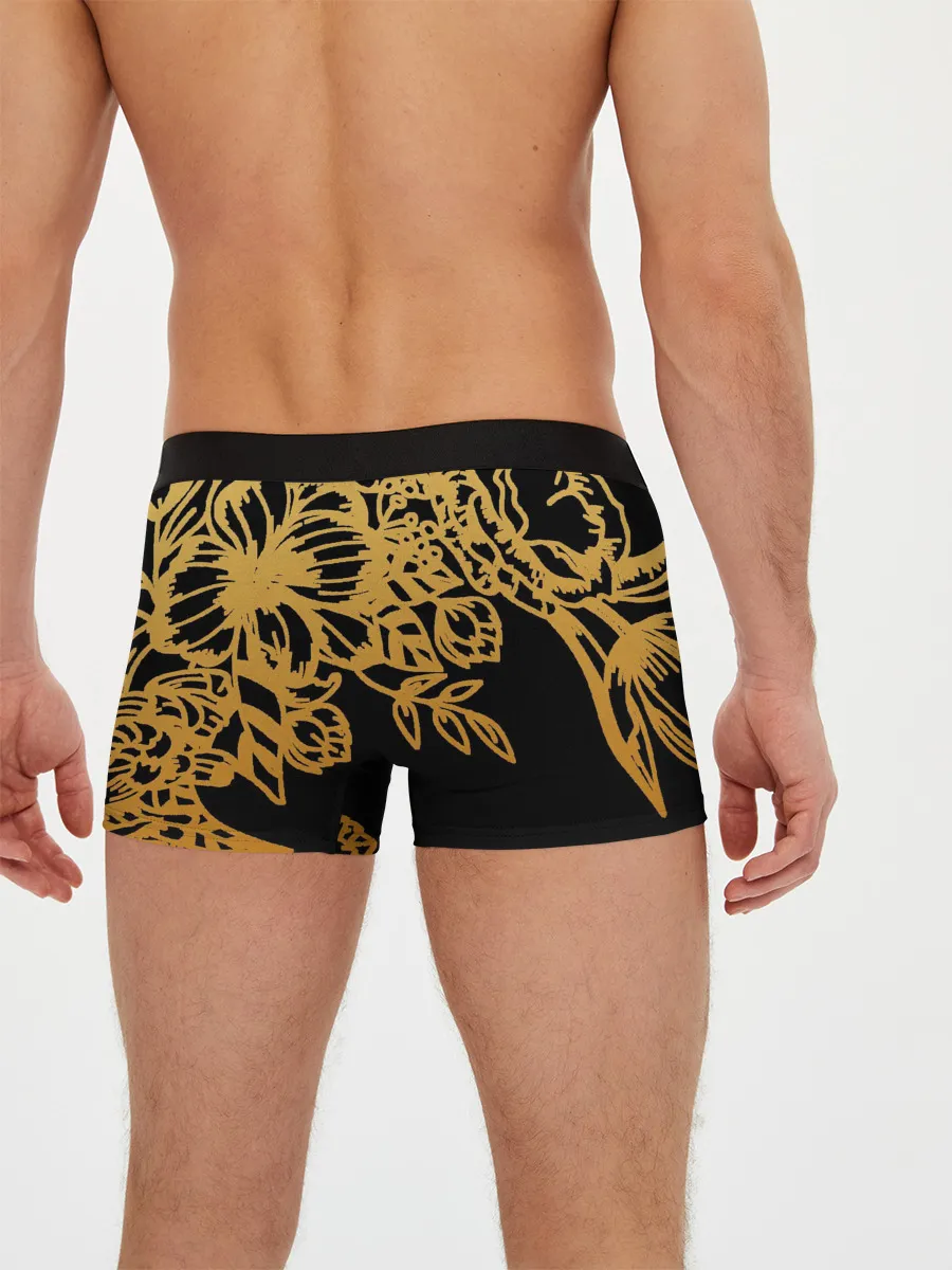 Мужские трусы боксеры / Золотые цветы на белом
