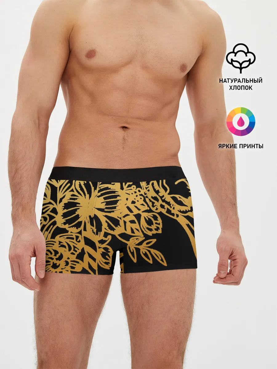 Мужские трусы боксеры / Золотые цветы на белом