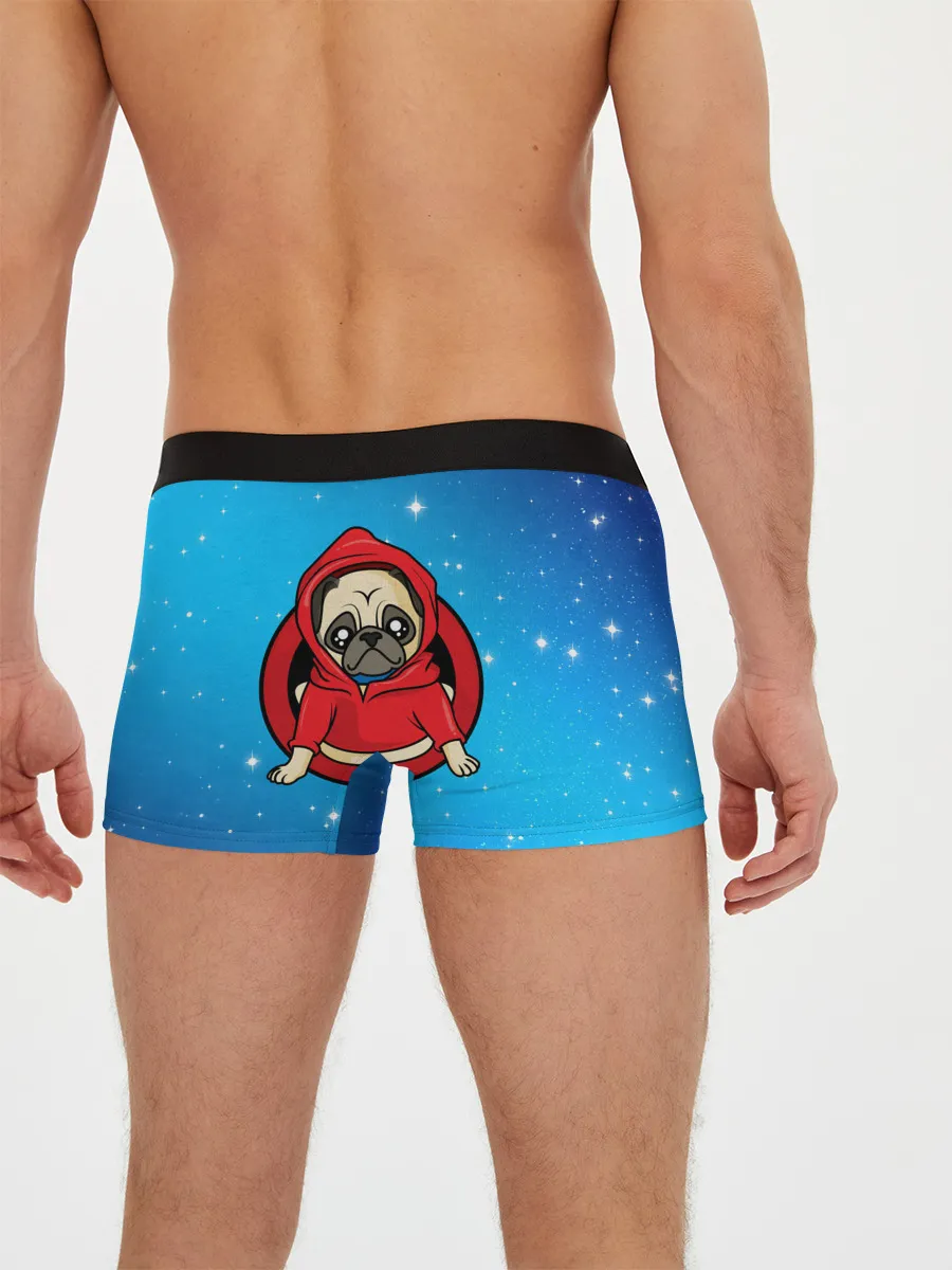 Мужские трусы боксеры / Мопс в толстовке