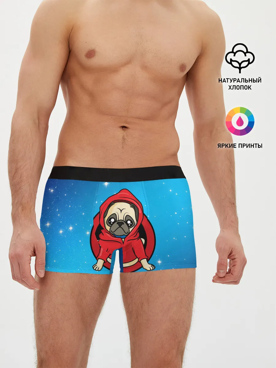 Мужские трусы боксеры / Мопс в толстовке