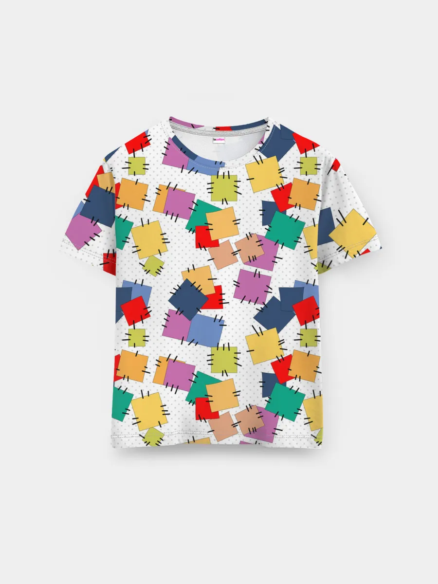 Мужская базовая футболка / Ретро узор-заплатки.