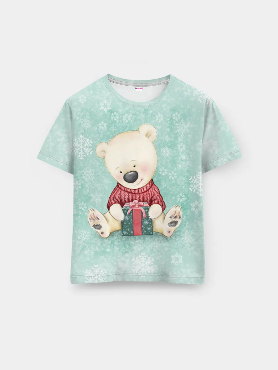 Мужская базовая футболка / Медвежонок с подарком