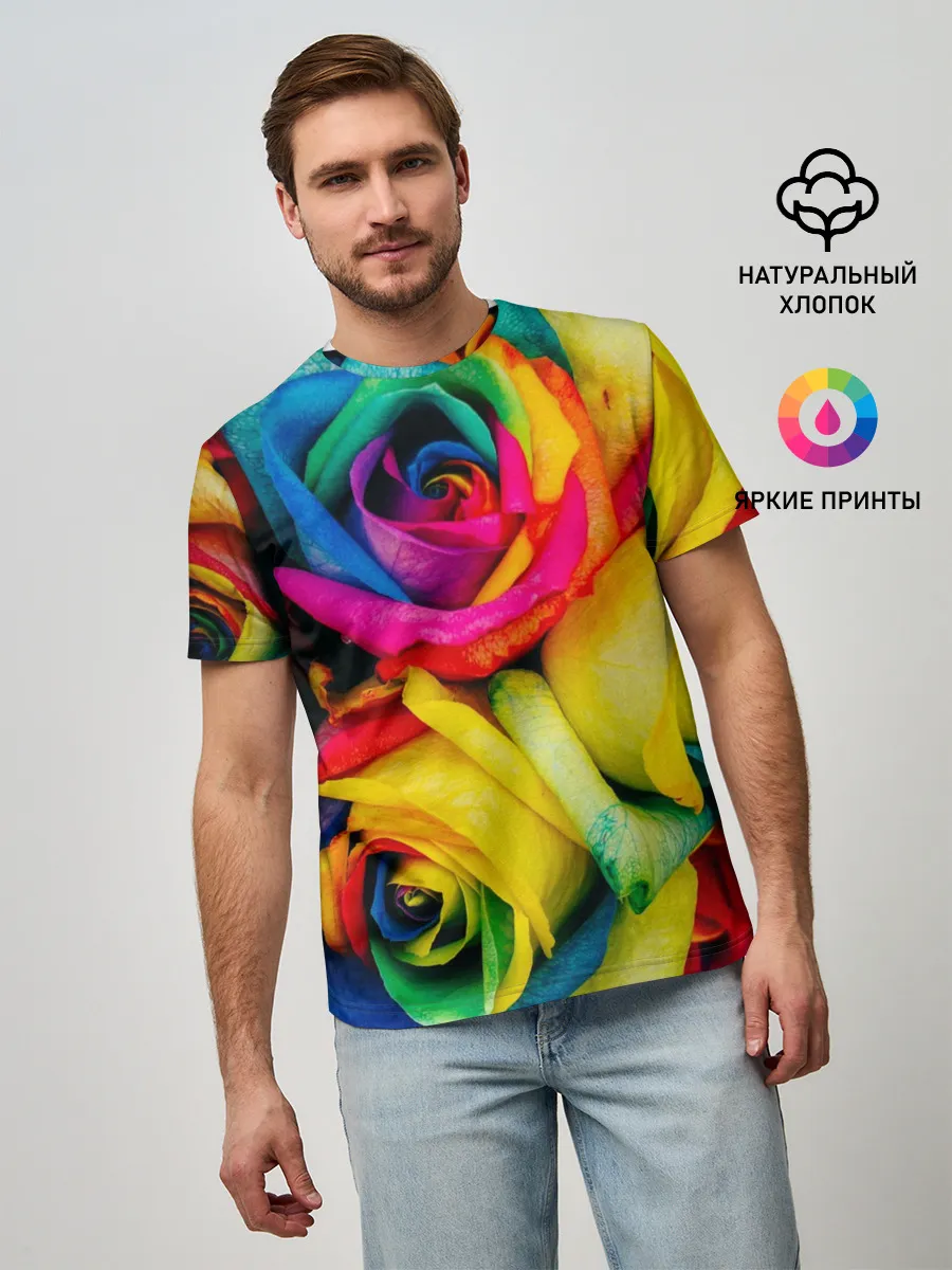 Мужская базовая футболка / Разноцветные розы
