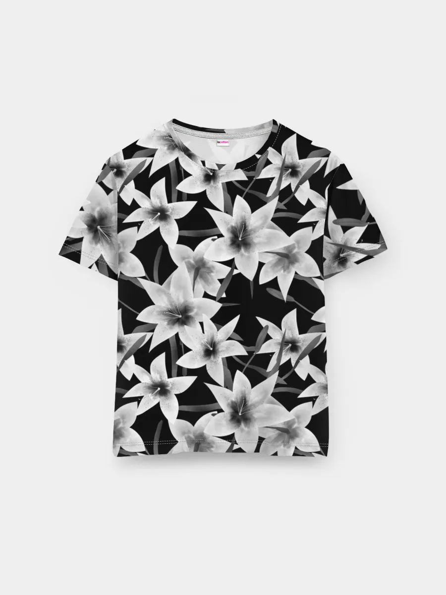 Мужская базовая футболка / Лилии черно-белые