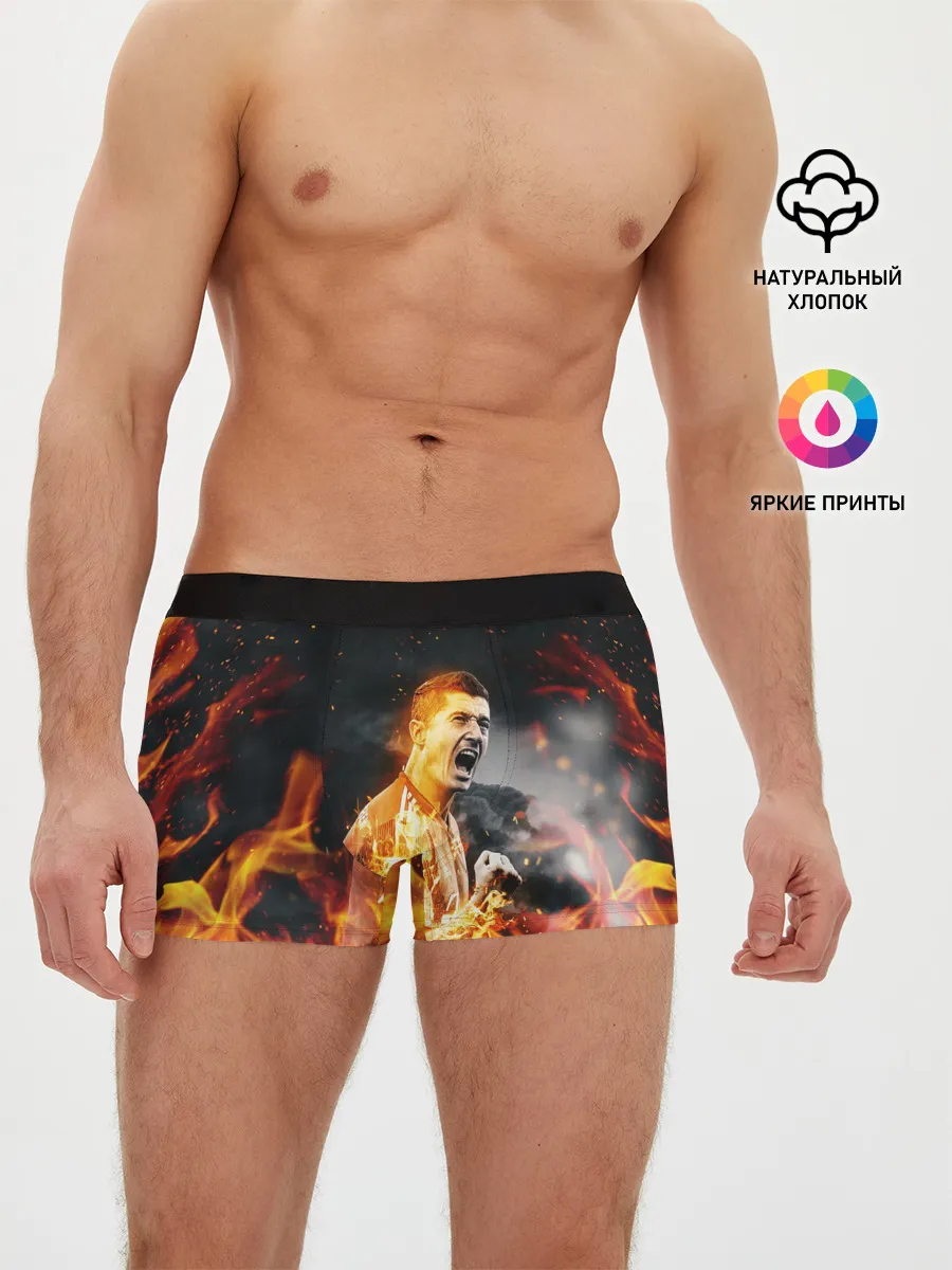 Мужские трусы боксеры / РОБЕРТ ЛЕВАНДОВСКИ / ОГОНЬ