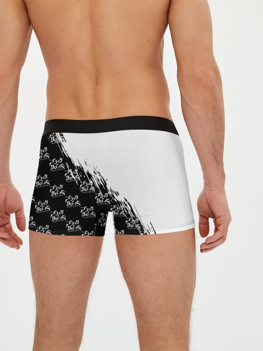 Мужские трусы боксеры / Чёрный клевер черно-белый разрыв