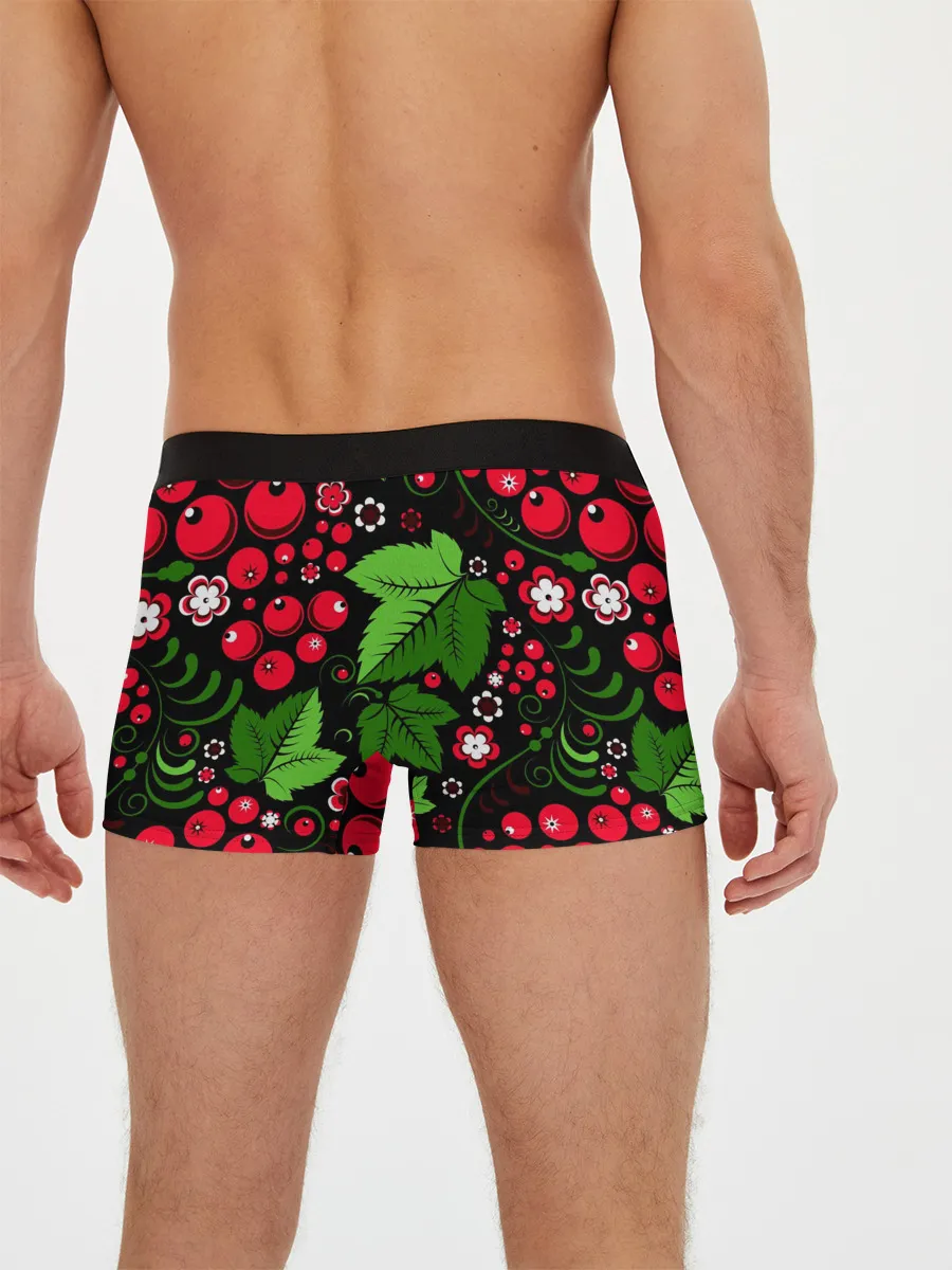 Мужские трусы боксеры / ХОХЛОМА ЛИСТЬЯ И ЯГОДЫ