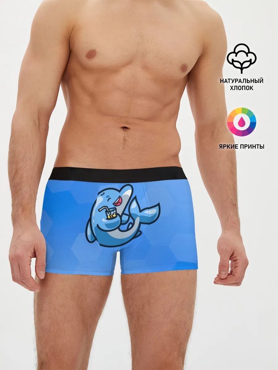 Мужские трусы боксеры / Дельфин с коктейлем