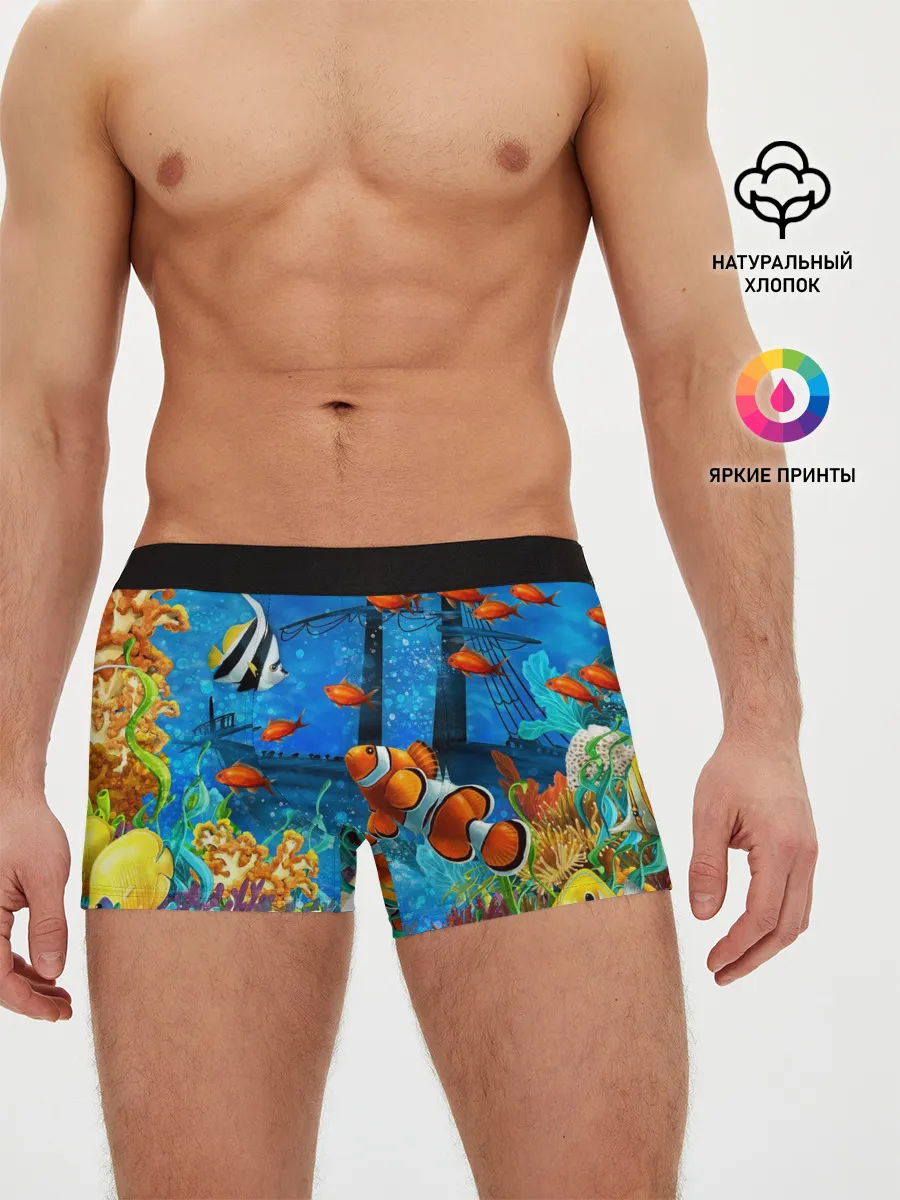 Мужские трусы боксеры / На глубине | Рыбки | Пляжная