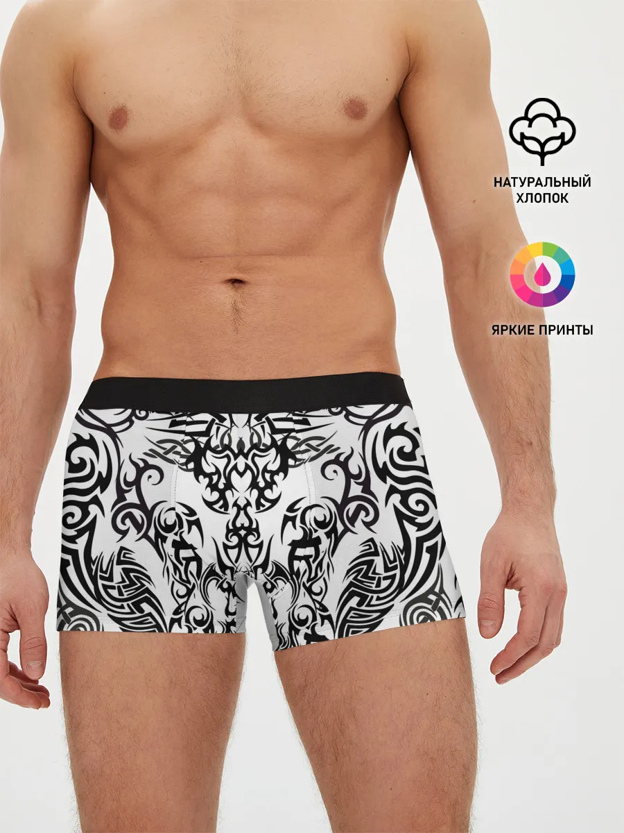 Мужские трусы боксеры / ТАТУ ЧЕРНО БЕЛОЕ УЗОР
