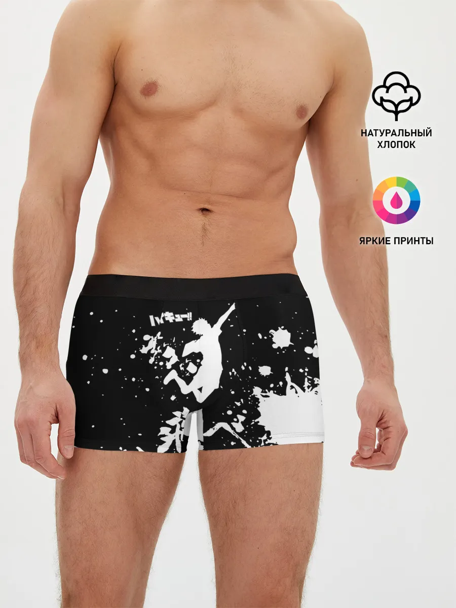 Мужские трусы боксеры / Fly High Haikyu!! черно - белый
