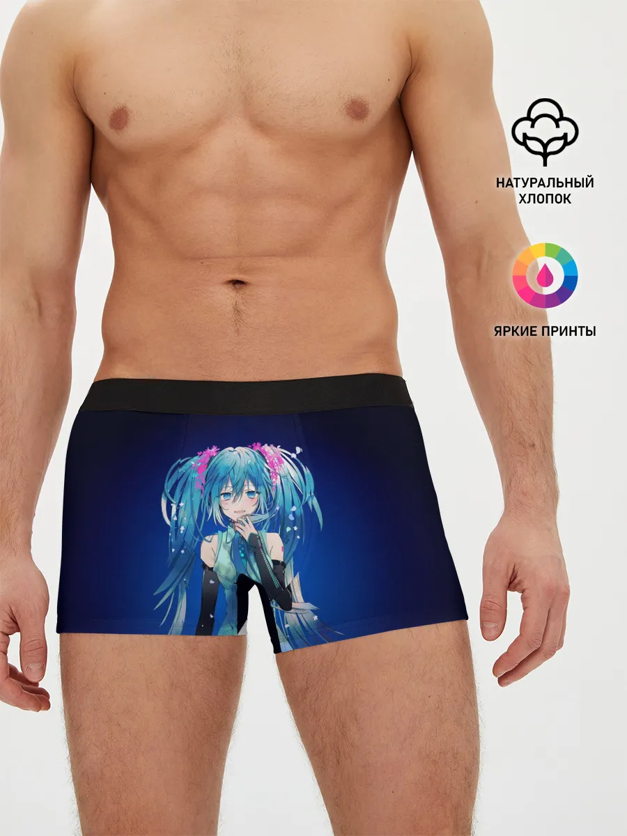 Мужские трусы боксеры / Hatsune Miku на черном фоне