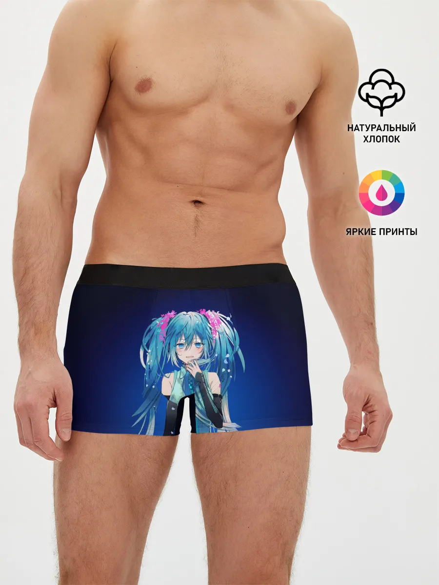 Мужские трусы боксеры / Hatsune Miku на черном фоне
