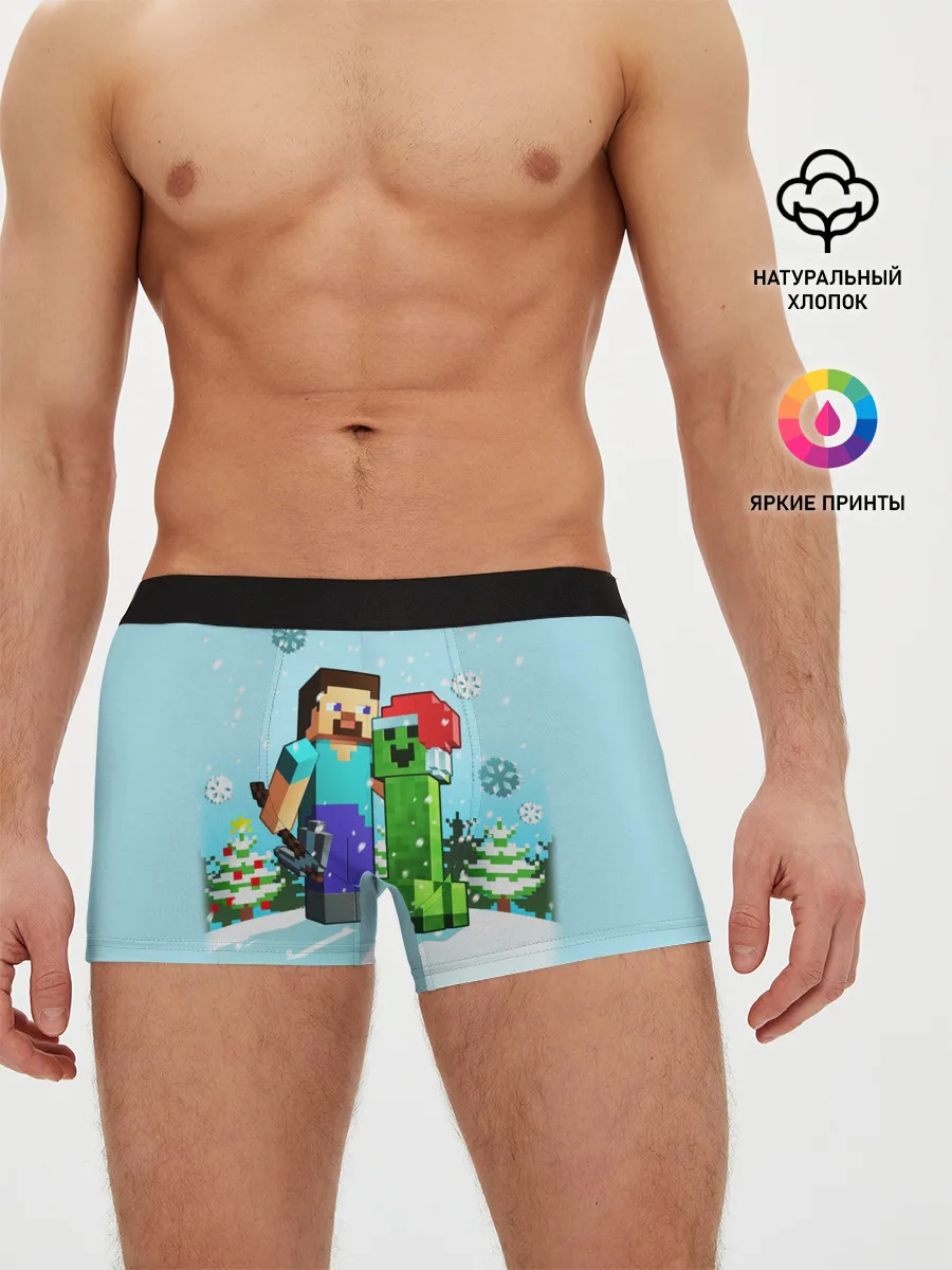 Мужские трусы боксеры / MINECRAFT НОВОГОДНИЙ