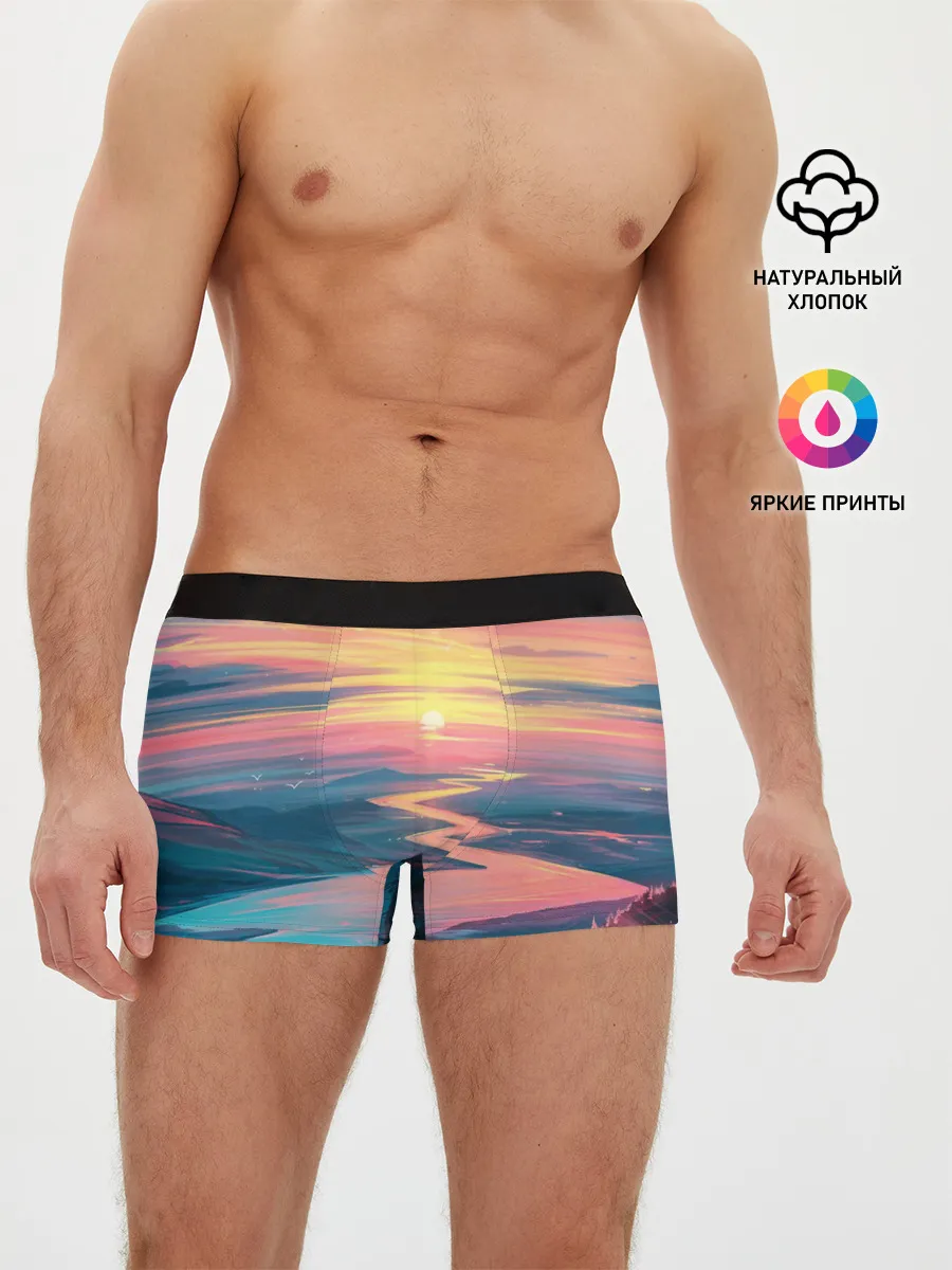 Мужские трусы боксеры / Извилистая река закат природа