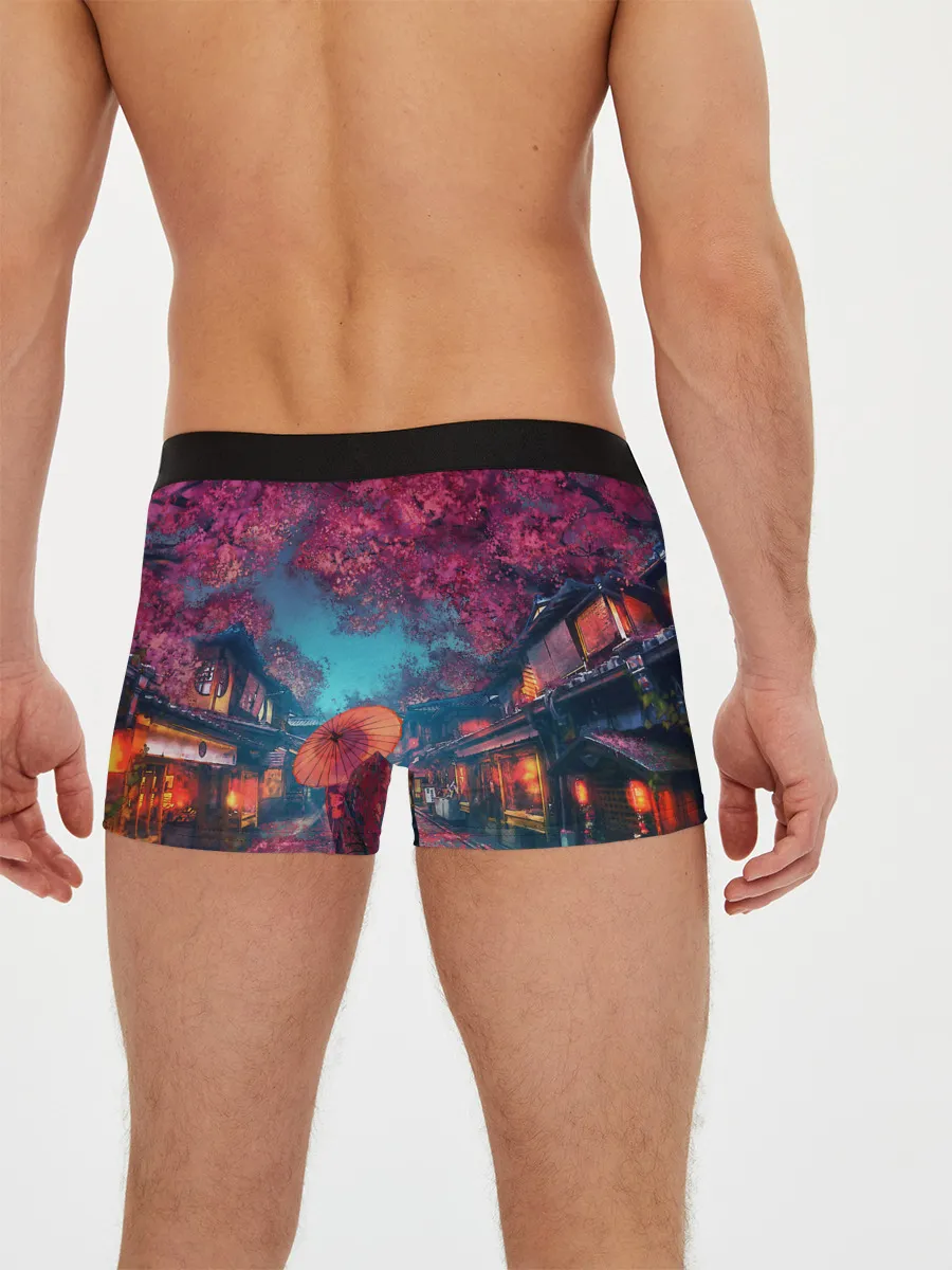 Мужские трусы боксеры / Фестиваль сакуры кот и гейша