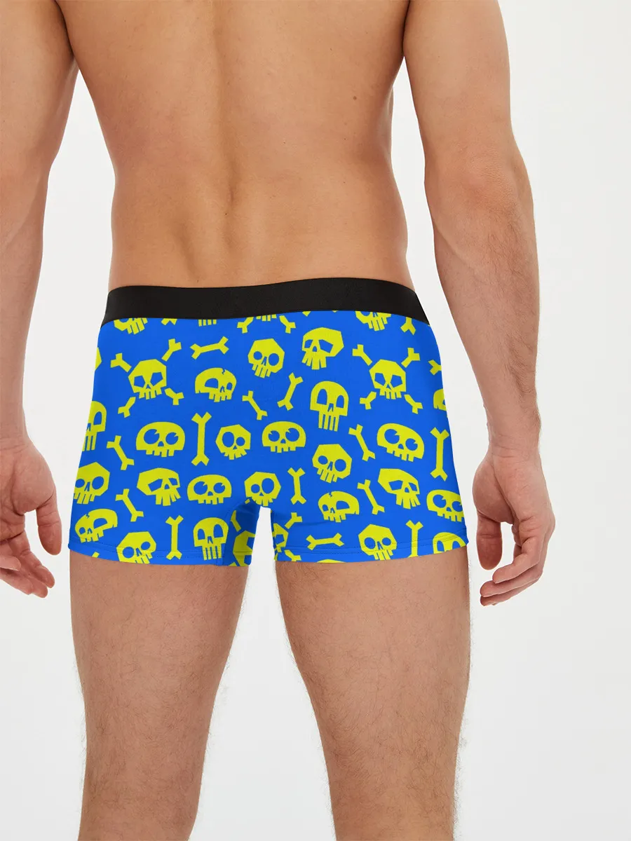Мужские трусы боксеры / Веселый Монки. Синий фон череп и кости