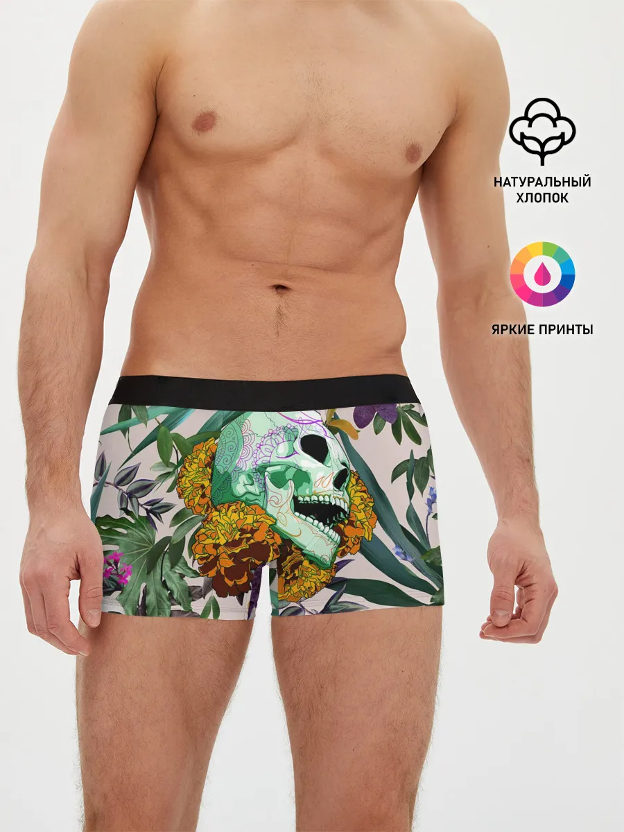 Мужские трусы боксеры / Череп в цветах