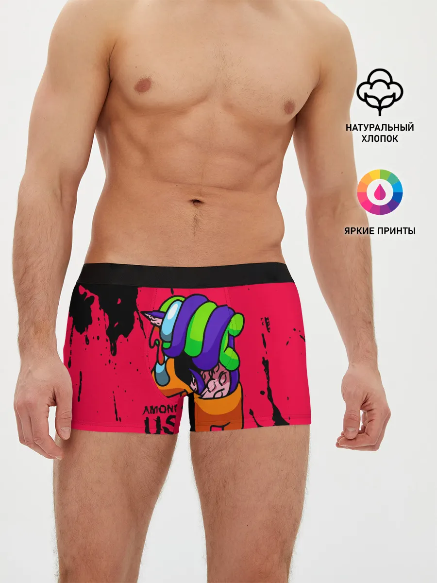 Мужские трусы боксеры / AMONG US - ORANGE & GREEN