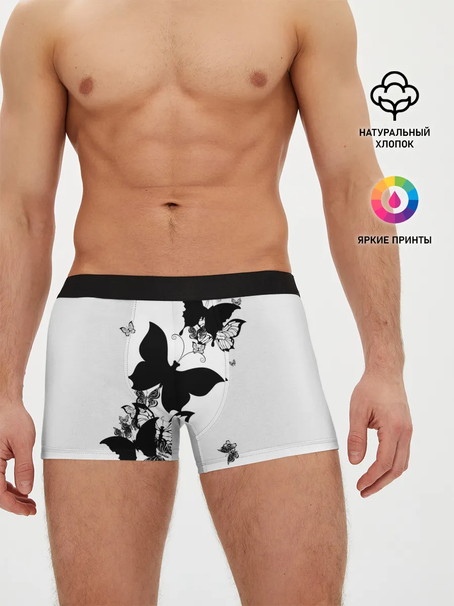 Мужские трусы боксеры / Черные бабочки на белом