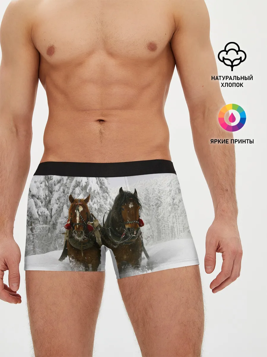 Мужские трусы боксеры / Лошади и снег