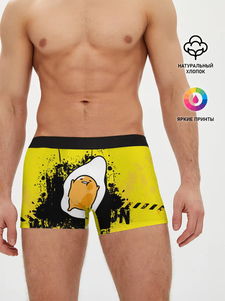Мужские трусы боксеры / веселое яйцо на черном фоне
