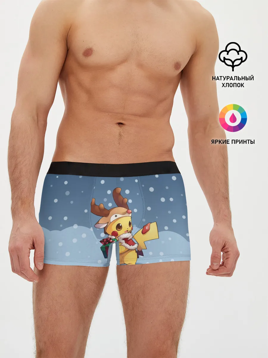 Мужские трусы боксеры / Новогодний Пикачу
