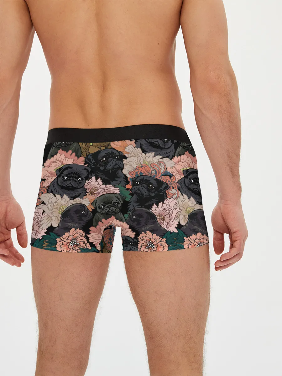 Мужские трусы боксеры / Мопсы и Цветы
