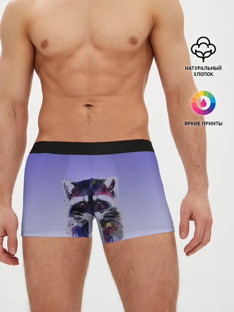 Мужские трусы боксеры / енот акварелью потеки