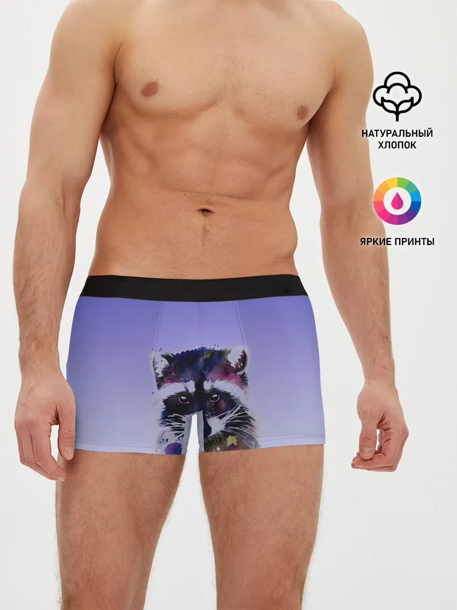 Мужские трусы боксеры / енот акварелью потеки