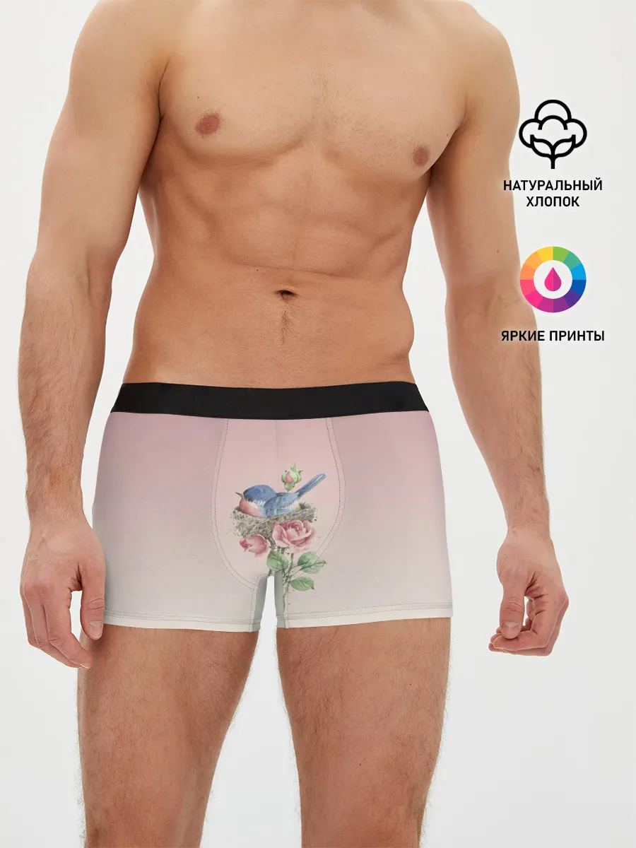 Мужские трусы боксеры / Птичка в гнезде роза
