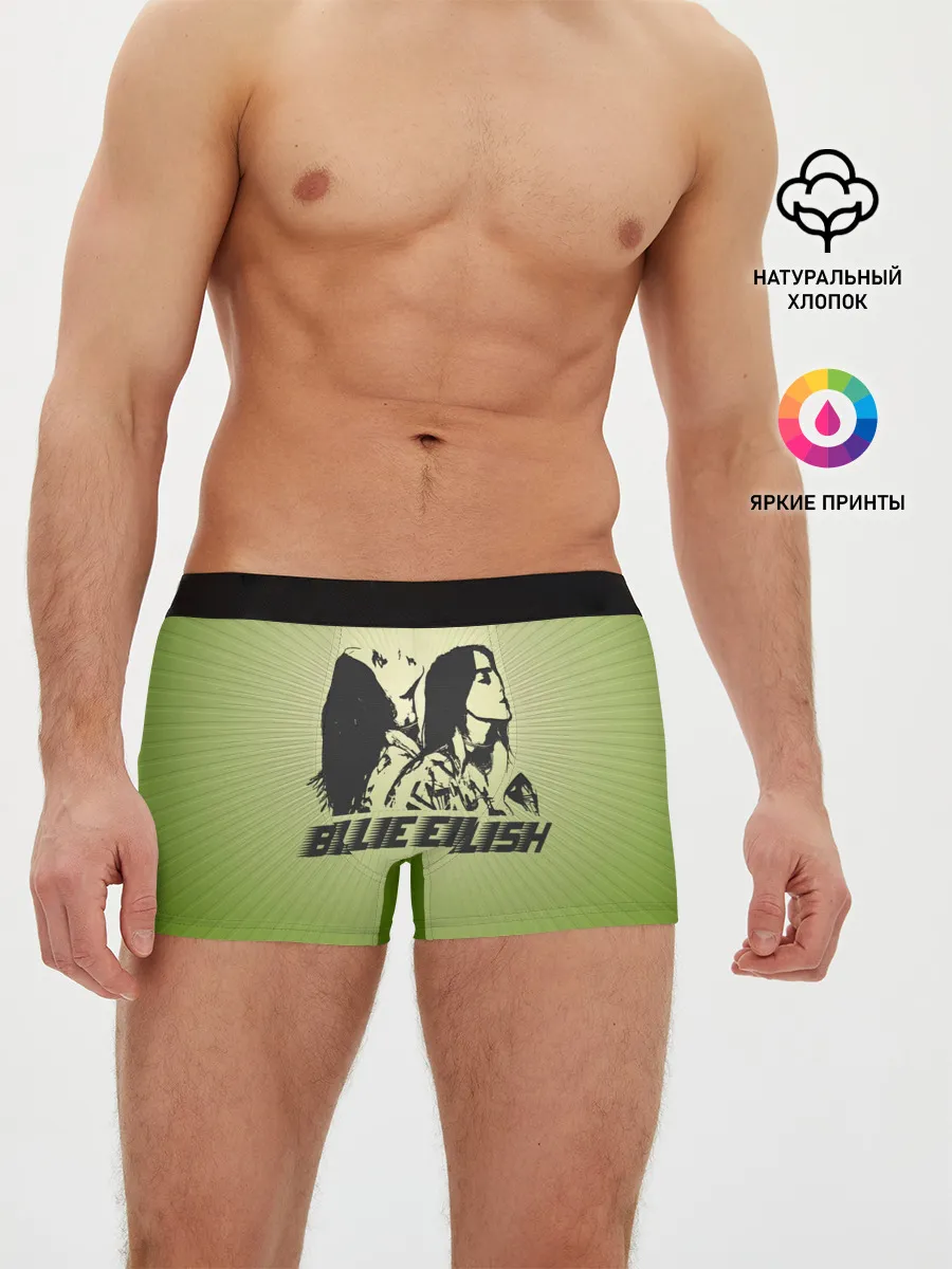 Мужские трусы боксеры / Билли Айлиш на зеленом фоне