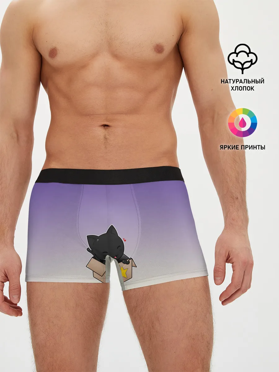Мужские трусы боксеры / черный котенок в коробке