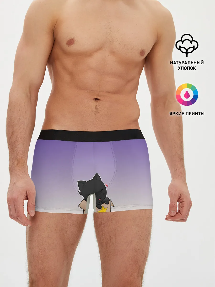 Мужские трусы боксеры / черный котенок в коробке