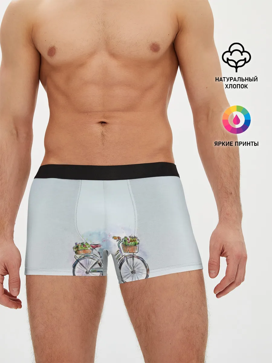 Мужские трусы боксеры / акварельный велосипед