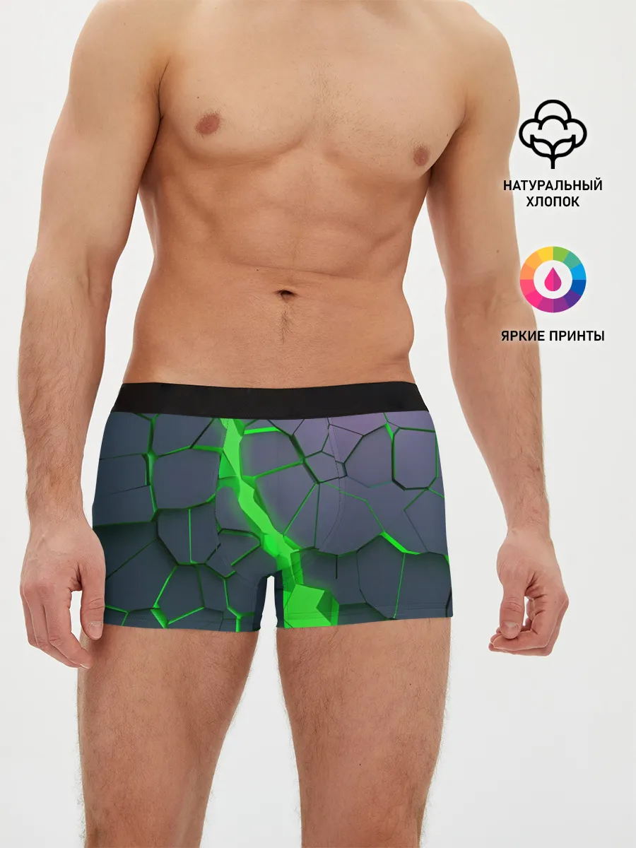 Мужские трусы боксеры / ЗЕЛЕНЫЙ РАЗЛОМ | 3Д РАЗЛОМ